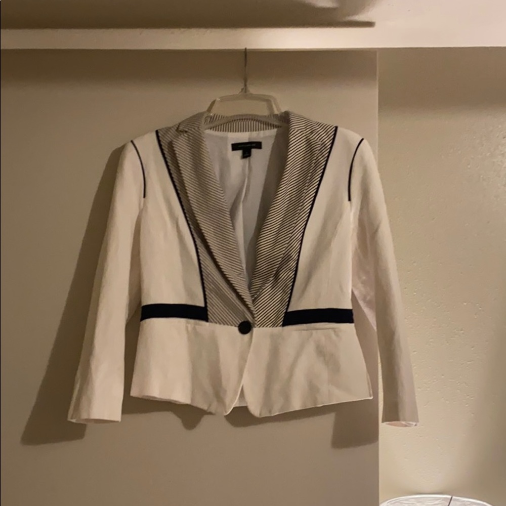 Ann Taylor White & Navy Blazer